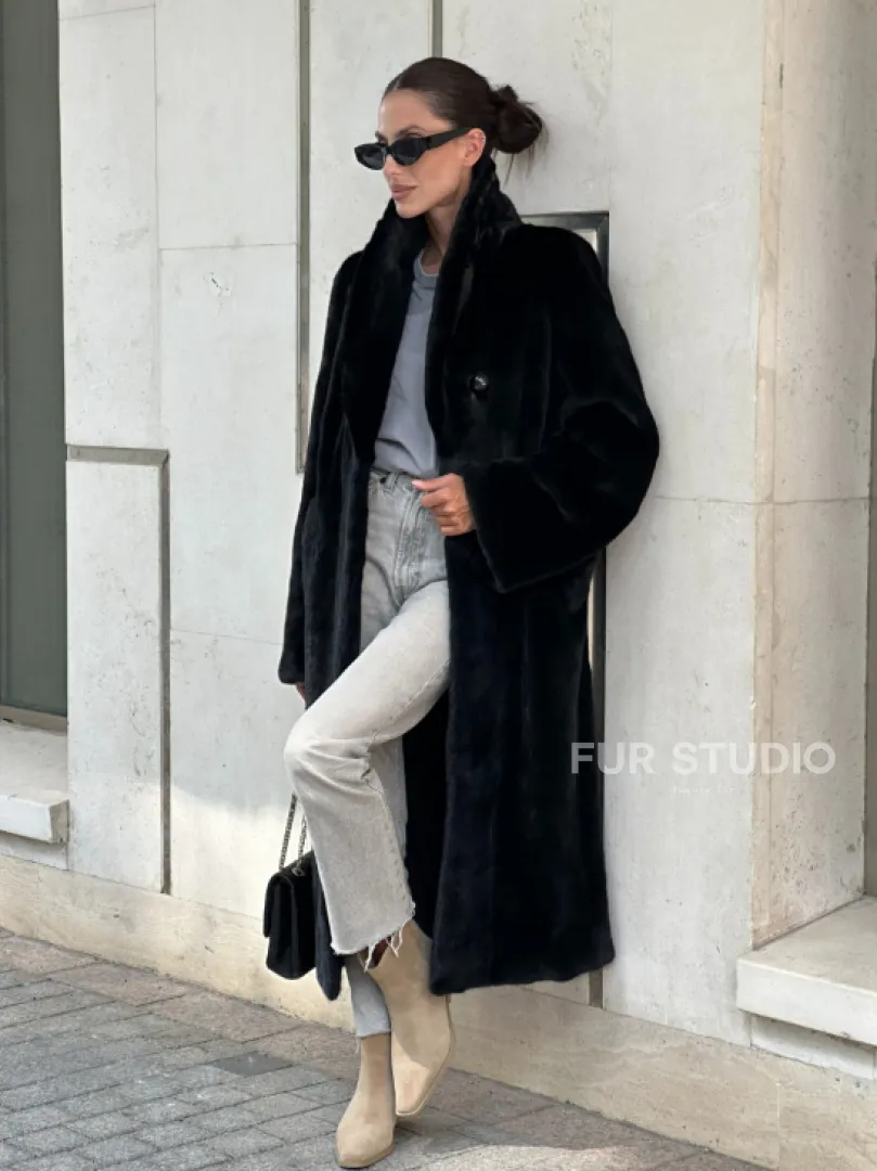 Черная шуба пальто из меха норки Saga furs - фото 14