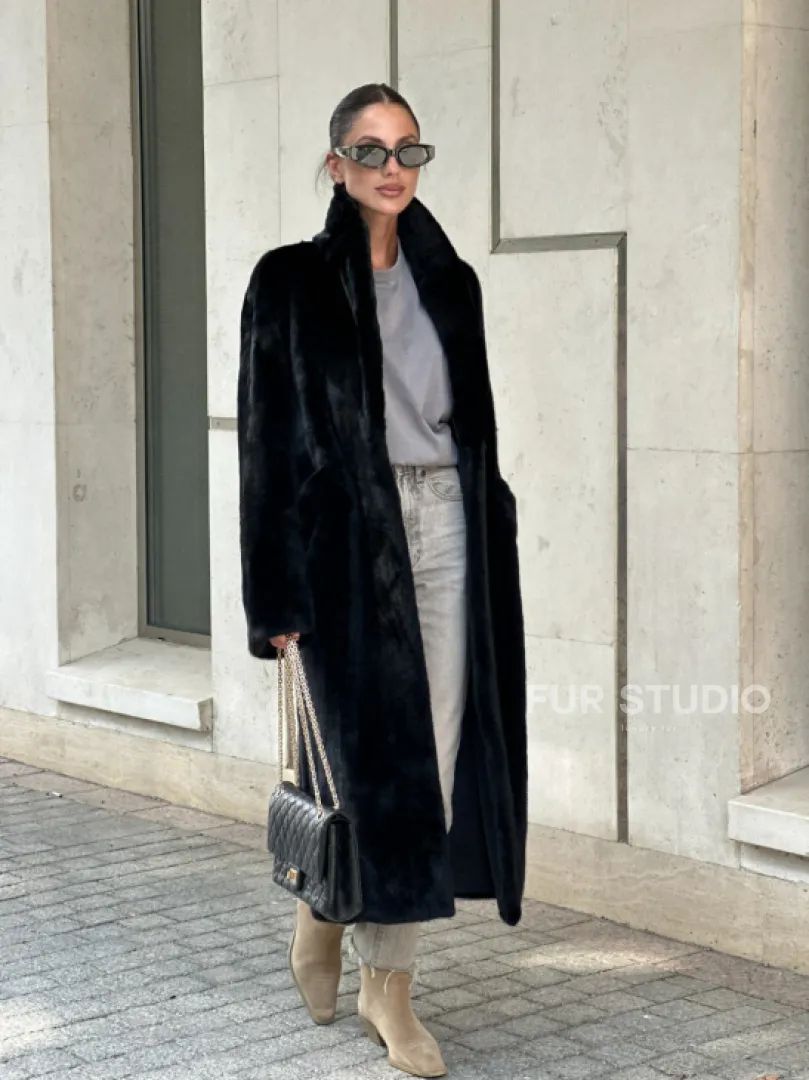 Черная шуба пальто из меха норки Saga furs - фото 16