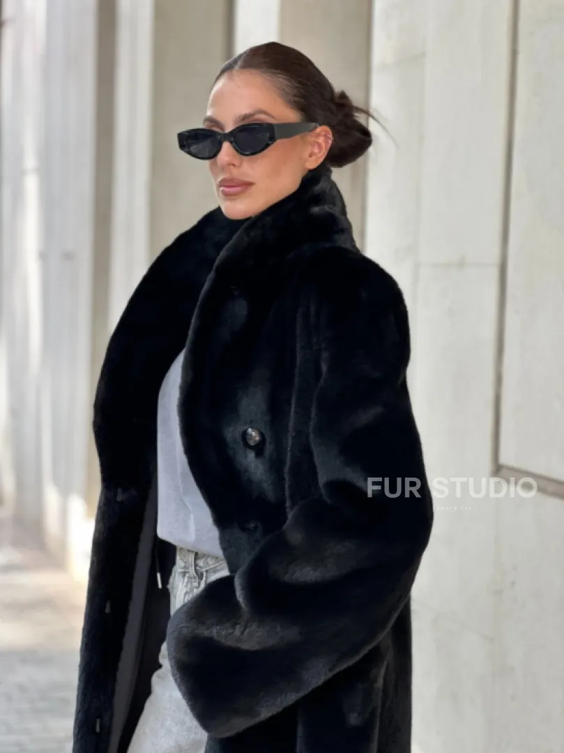 Черная шуба пальто из меха норки Saga furs - фото 1