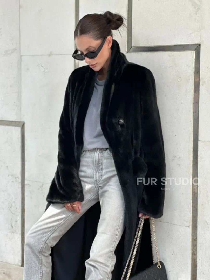 Черная шуба пальто из меха норки Saga furs - фото 3