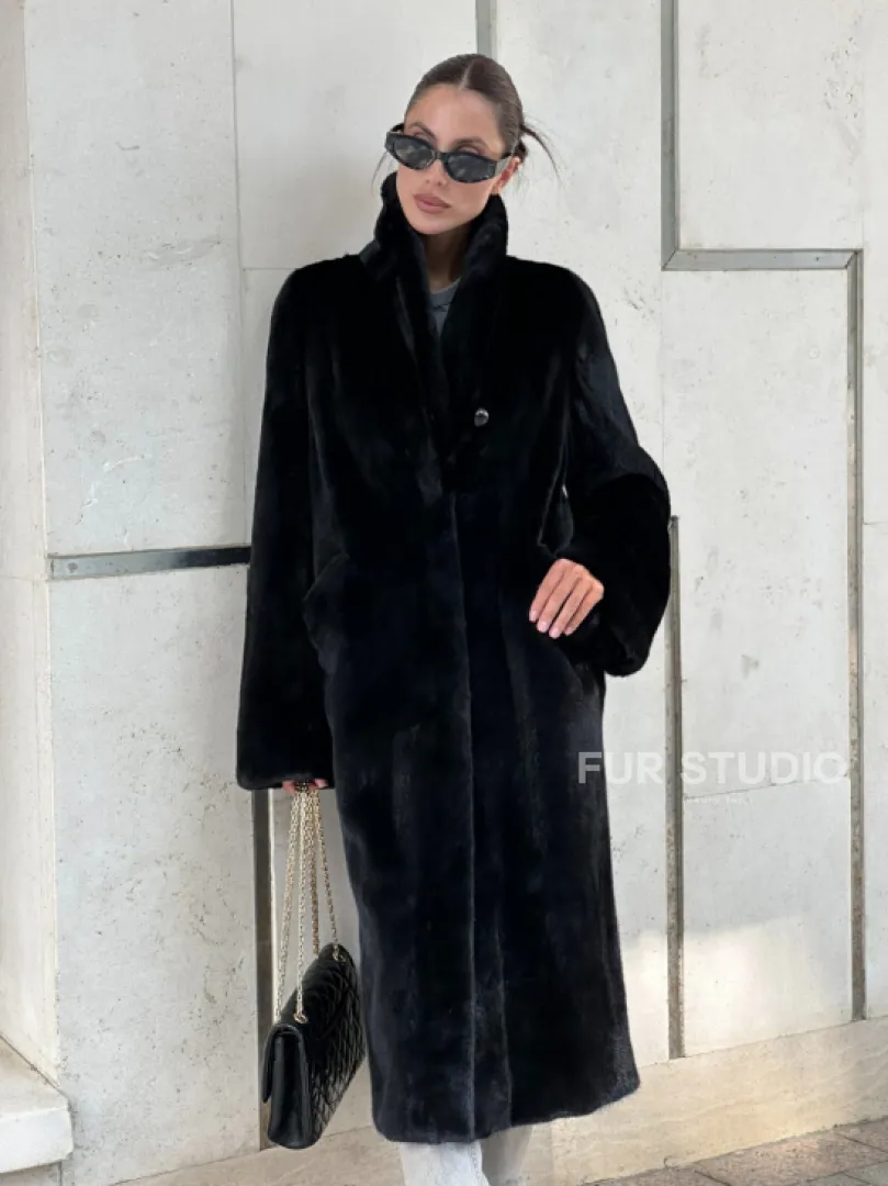 Черная шуба пальто из меха норки Saga furs - фото 7