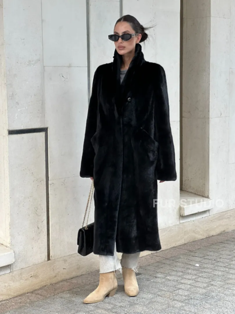 Черная шуба пальто из меха норки Saga furs - фото 13