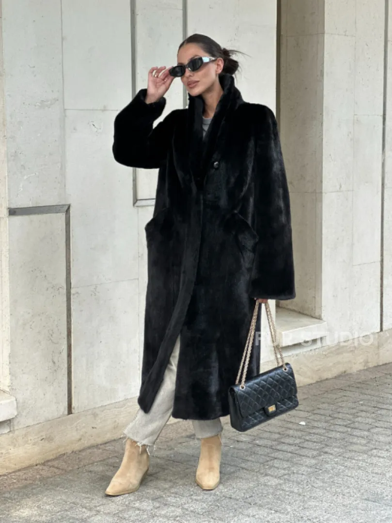 Черная шуба пальто из меха норки Saga furs - фото 15