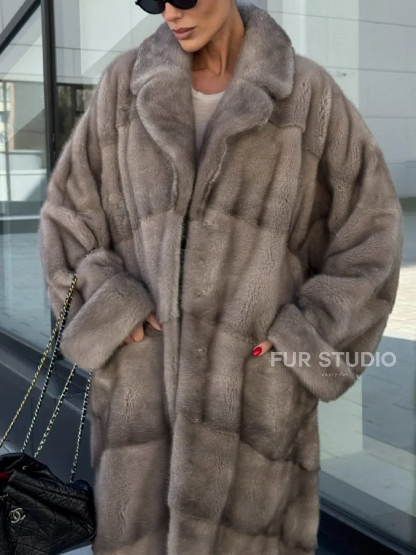 Шуба из меха норки в стиле «Oversize» - цвет сильвер - фото 2