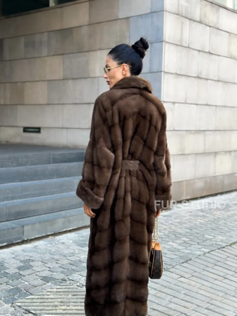 Шуба норковая английский воротник - цвет соболь - фото 3