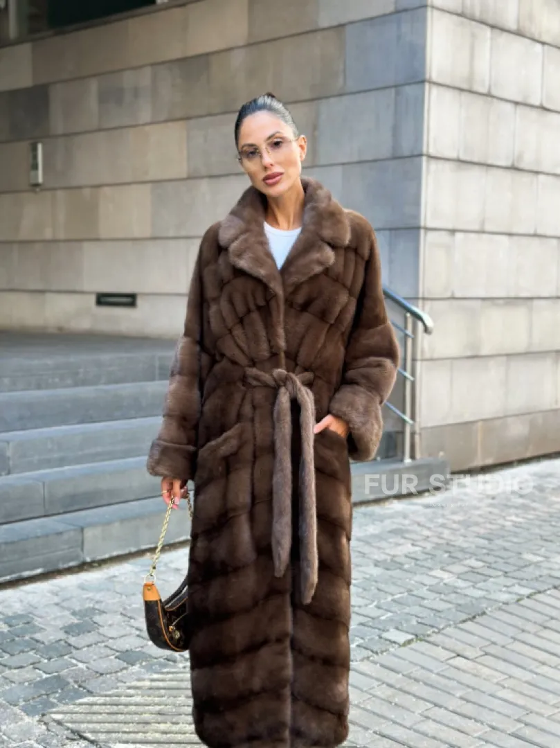 Шуба норковая английский воротник - цвет соболь - фото 0