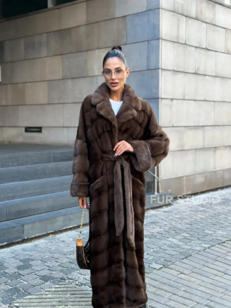 Шуба норковая английский воротник - цвет соболь - фото 7