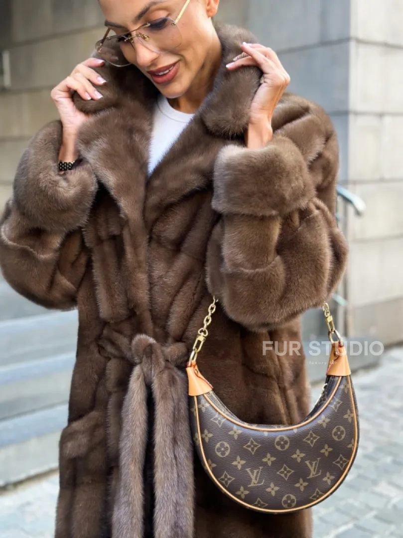 Шуба норковая английский воротник - цвет соболь - фото 1