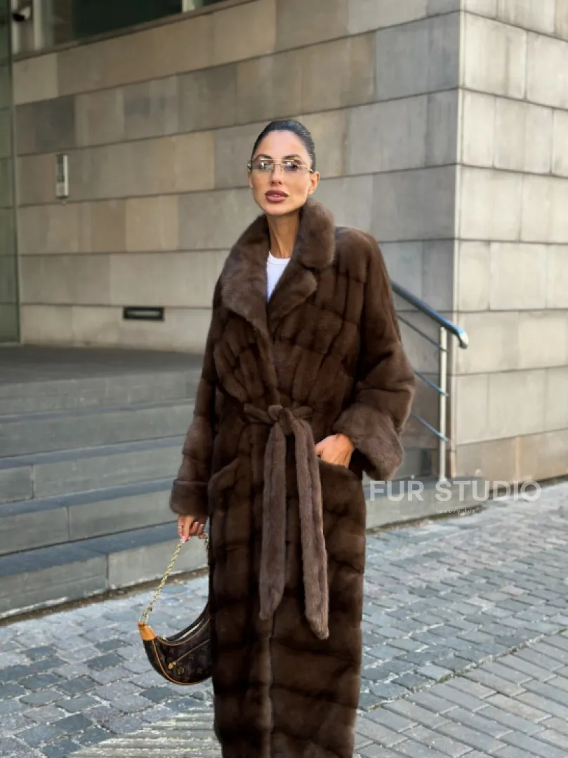 Шуба норковая английский воротник - цвет соболь - фото 6