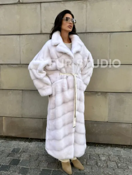 Норковая шуба с английским воротником - цвет колотый лед - фото 9