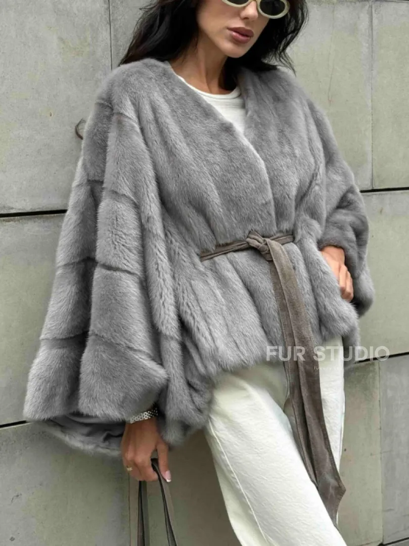 Модная летучая мышь из меха норки - цвет серый - фото 2