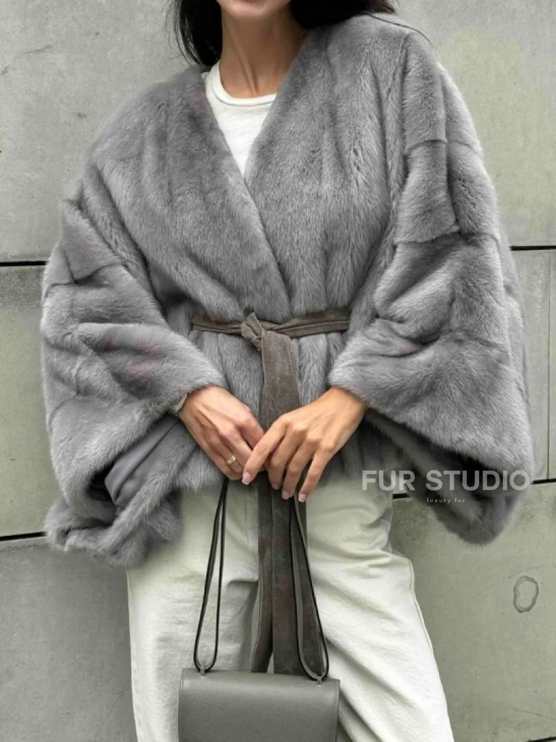 Модная летучая мышь из меха норки - цвет серый - фото 1