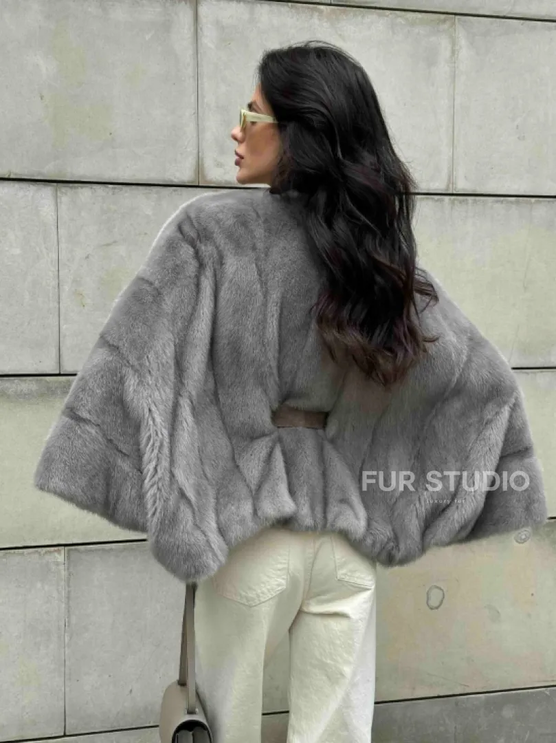 Модная летучая мышь из меха норки - цвет серый - фото 9