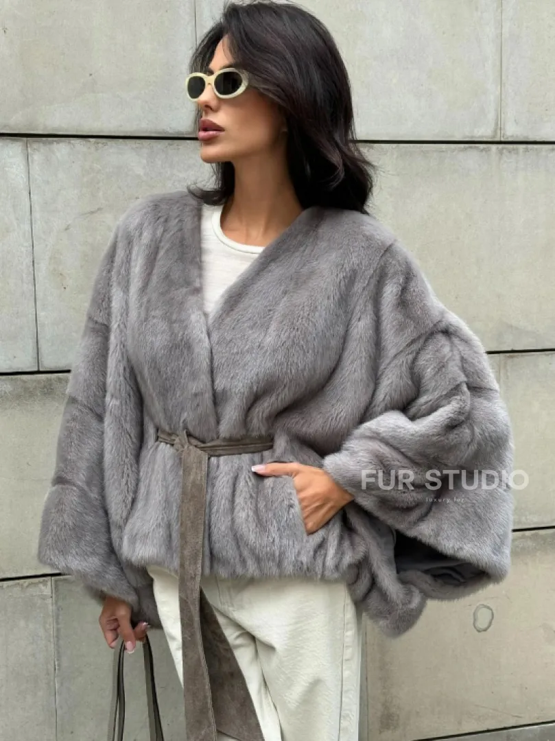 Модная летучая мышь из меха норки - цвет серый - фото 0