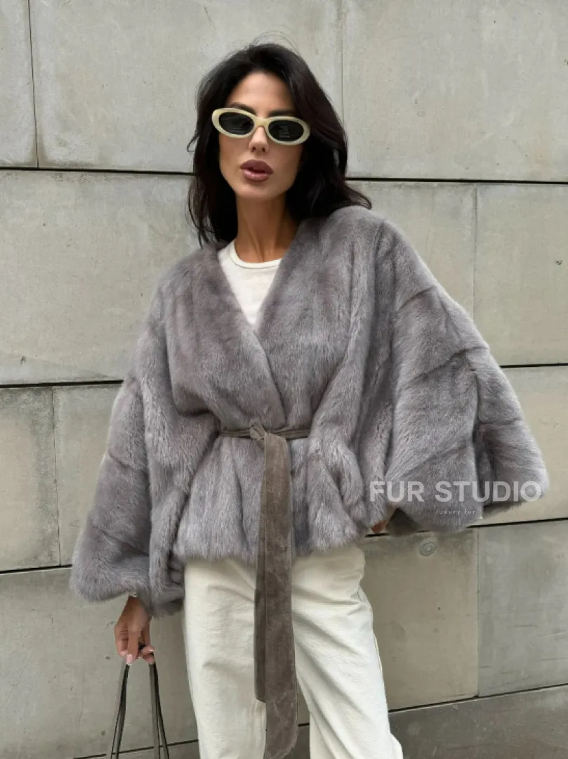 Модная летучая мышь из меха норки - цвет серый - фото 6