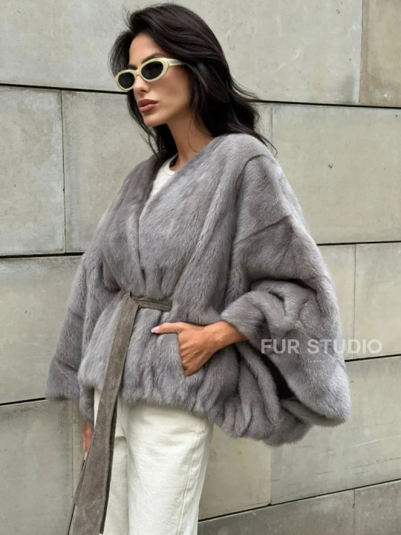 Модная летучая мышь из меха норки - цвет серый - фото 4