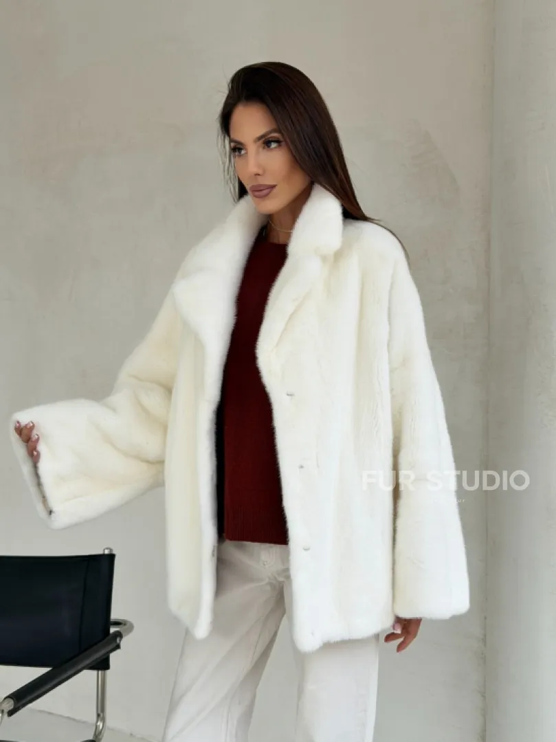 Шуба автоледи из белой норки NAFA MINK - роспуск