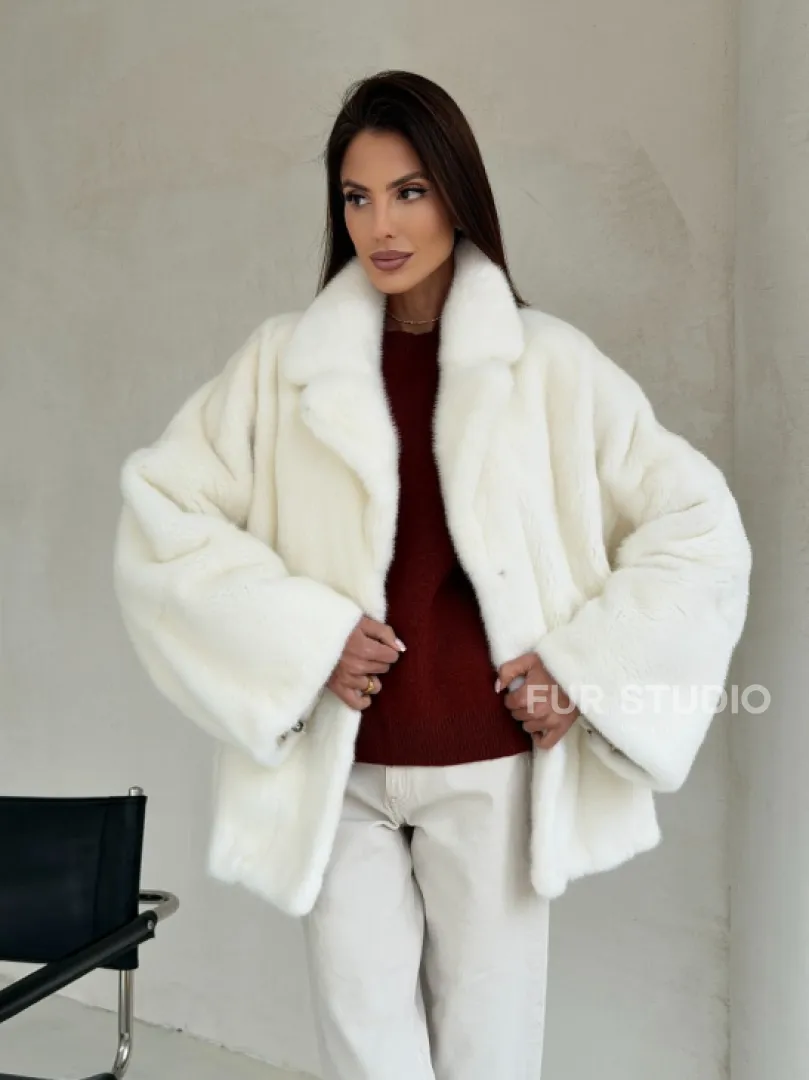 Шуба автоледи из белой норки NAFA MINK - роспуск