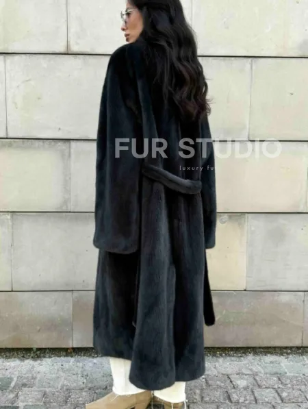 Шуба норковая цельный мех PREMIUM COLLECTION VELVET - цвет графит - фото 8