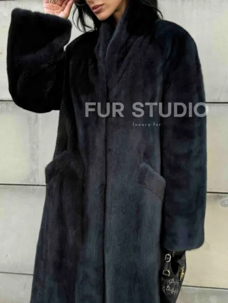Шуба норковая цельный мех PREMIUM COLLECTION VELVET - цвет графит - фото 3