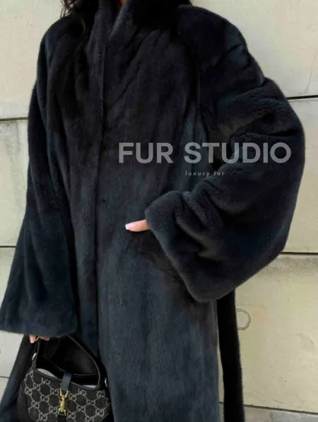 Шуба норковая цельный мех PREMIUM COLLECTION VELVET - цвет графит - фото 2