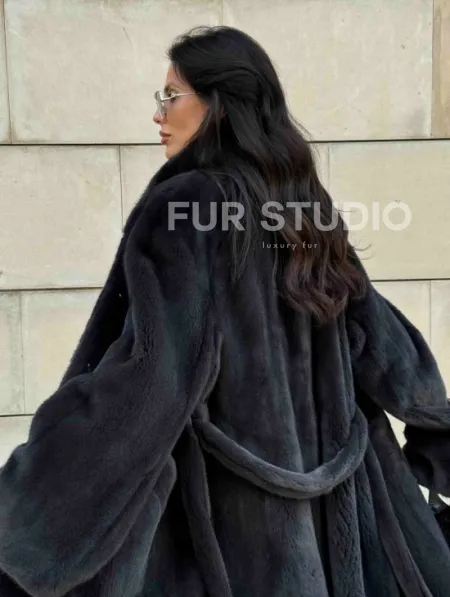 Шуба норковая цельный мех PREMIUM COLLECTION VELVET - цвет графит - фото 5