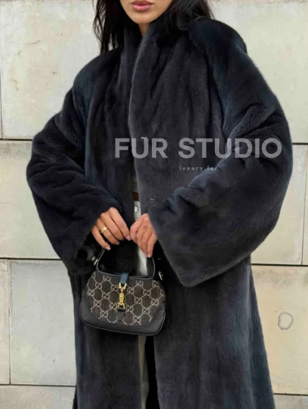 Шуба норковая цельный мех PREMIUM COLLECTION VELVET - цвет графит - фото 4