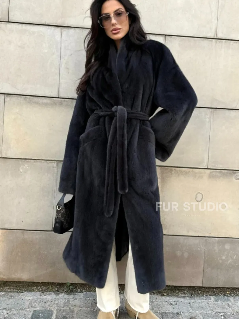 Шуба норковая цельный мех PREMIUM COLLECTION VELVET - цвет графит
