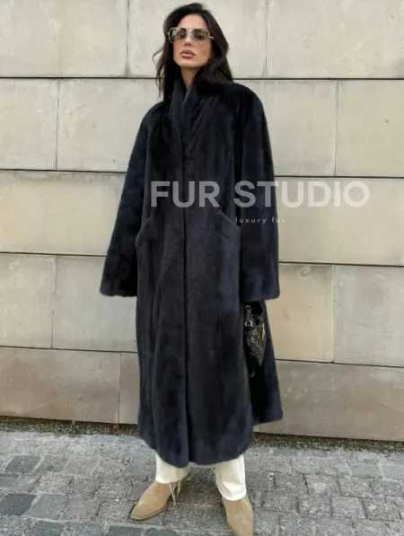Шуба норковая цельный мех PREMIUM COLLECTION VELVET - цвет графит - фото 9