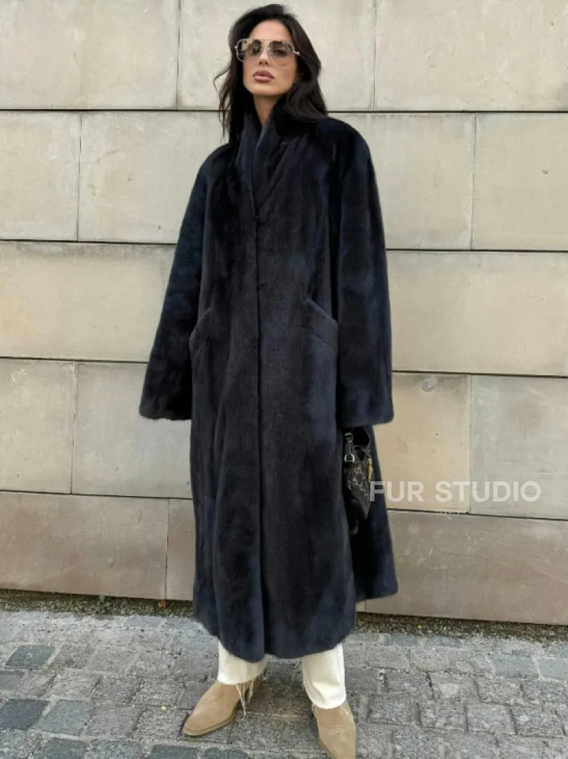 Шуба норковая цельный мех PREMIUM COLLECTION VELVET - цвет графит