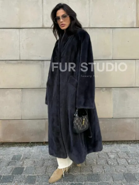 Шуба норковая цельный мех PREMIUM COLLECTION VELVET - цвет графит - фото 0