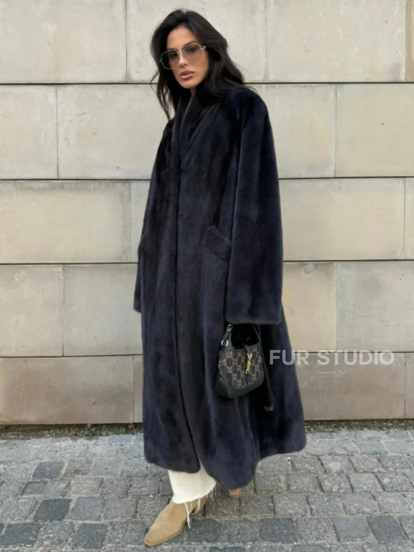 Шуба норковая цельный мех PREMIUM COLLECTION VELVET - цвет графит