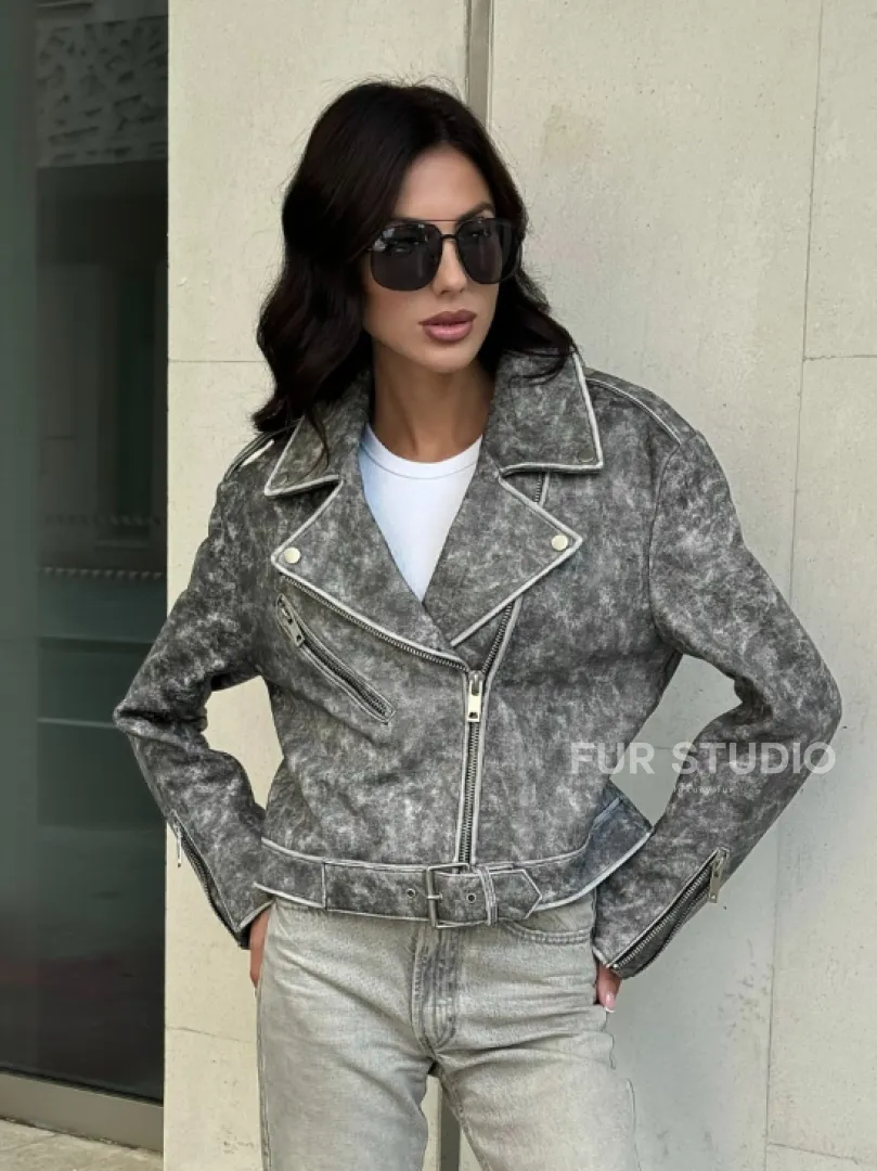 Кожаная укороченная косуха из натуральной кожи 