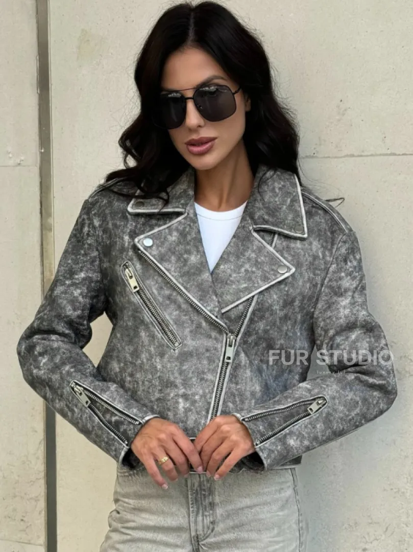 Кожаная укороченная косуха из натуральной кожи 