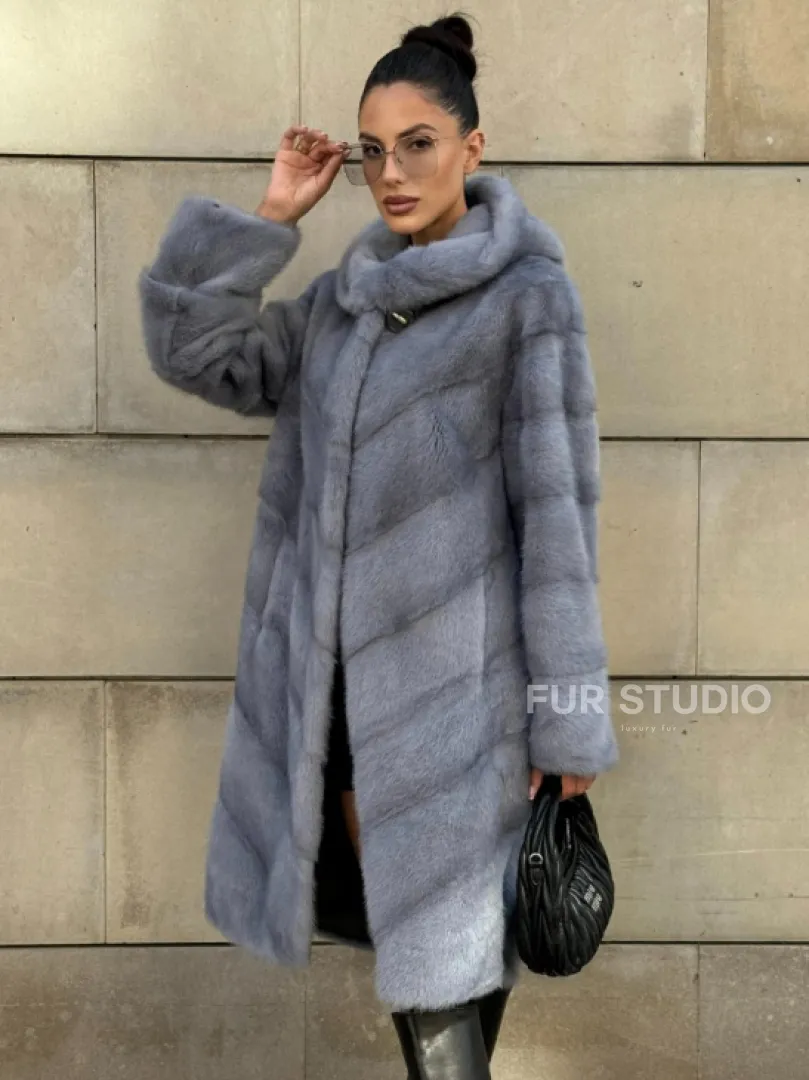 Шуба midi из меха норки с капюшоном, рукава трансформер - фото 0