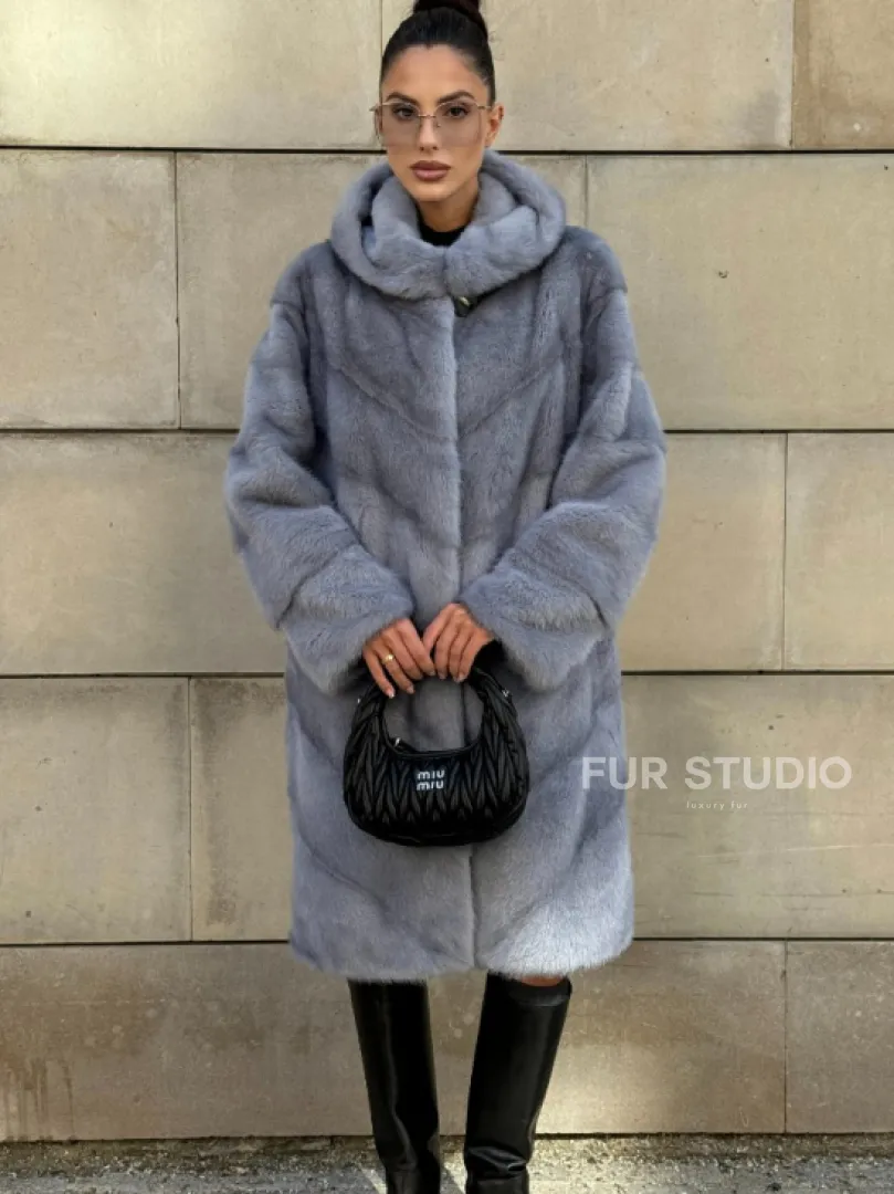 Шуба midi из меха норки с капюшоном, рукава трансформер - фото 8