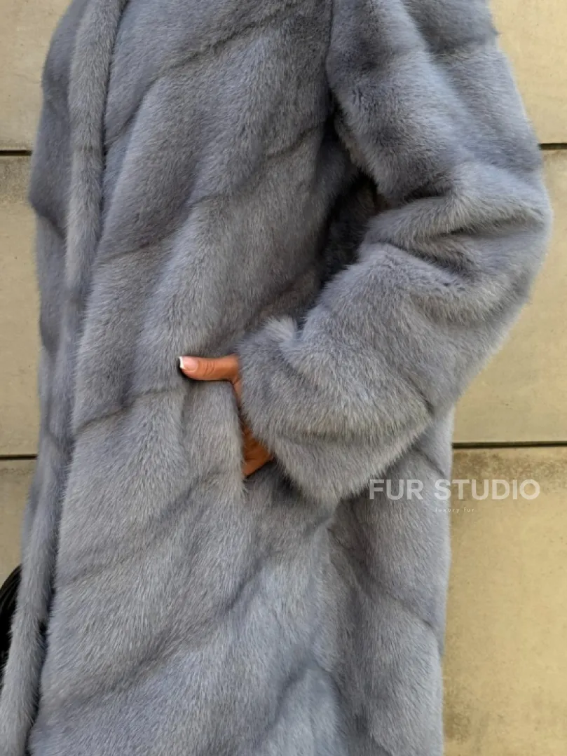 Шуба midi из меха норки с капюшоном, рукава трансформер - фото 1