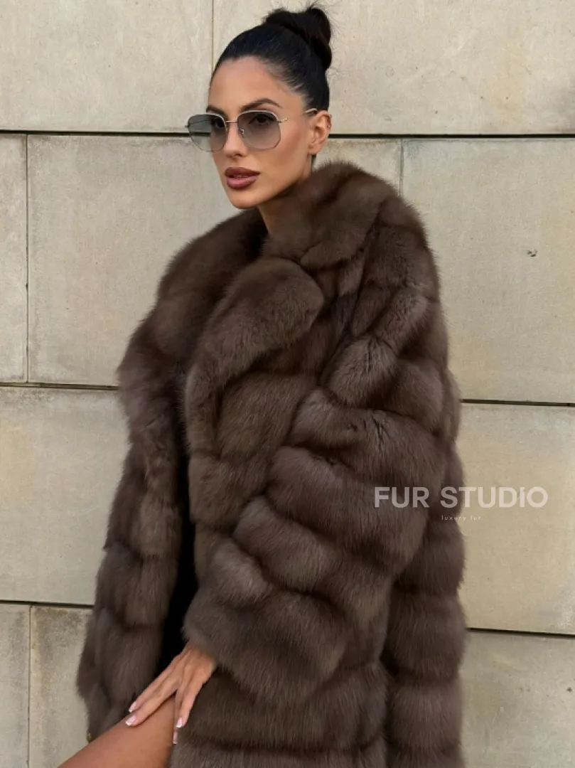 Шуба из куницы в цвете Tartufo  английский воротник - фото 6