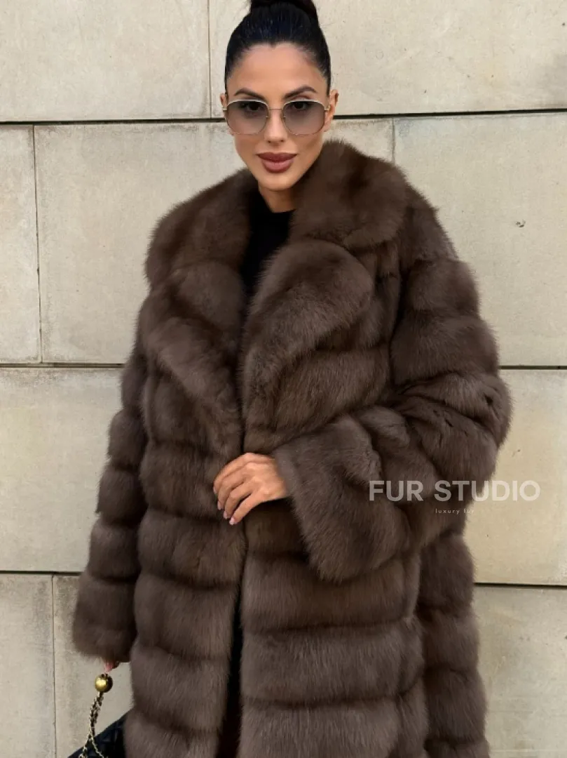 Шуба из куницы в цвете Tartufo  английский воротник - фото 5