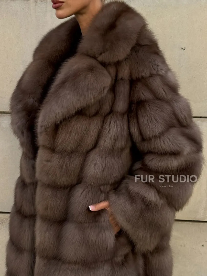 Шуба из куницы в цвете Tartufo  английский воротник - фото 3