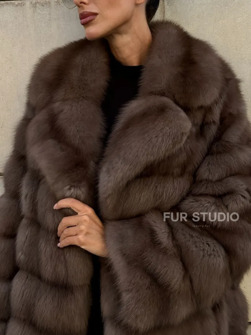 Шуба из куницы в цвете Tartufo  английский воротник - фото 1