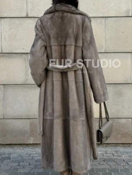 Норковая шуба цельный мех с поясом Luxury Line - цвет silver - фото 8