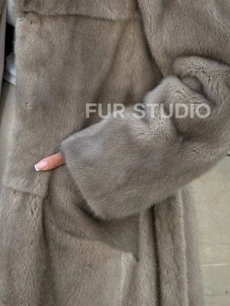 Норковая шуба цельный мех с поясом Luxury Line - цвет silver - фото 2