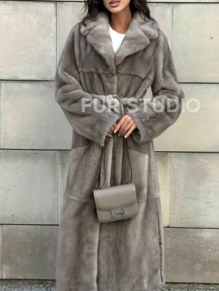 Норковая шуба цельный мех с поясом Luxury Line - цвет silver - фото 11