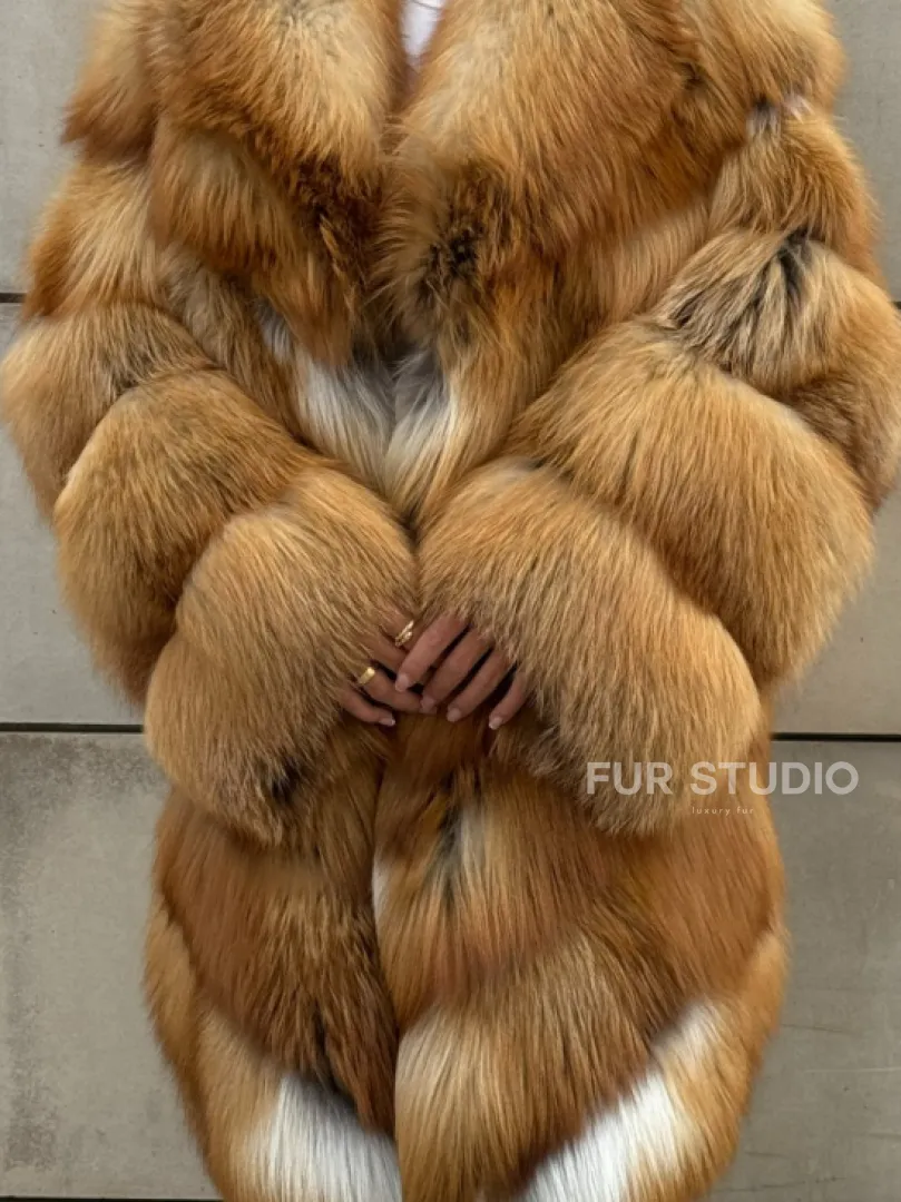 Vintage шуба диагональ из меха лисы Gold Fox, английский воротник