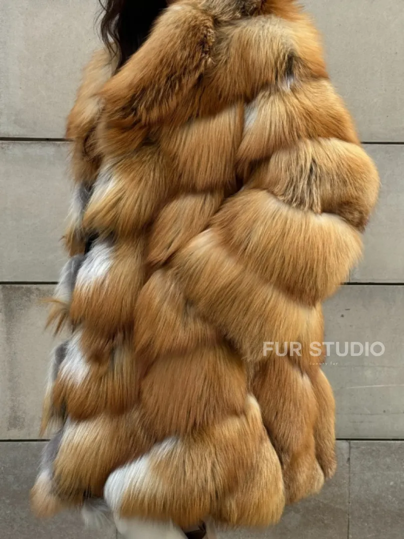 Vintage шуба диагональ из меха лисы Gold Fox, английский воротник