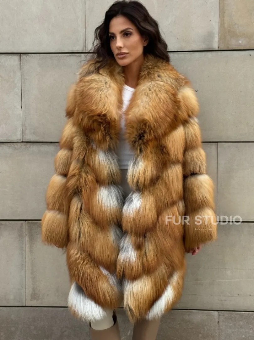 Vintage шуба диагональ из меха лисы Gold Fox, английский воротник