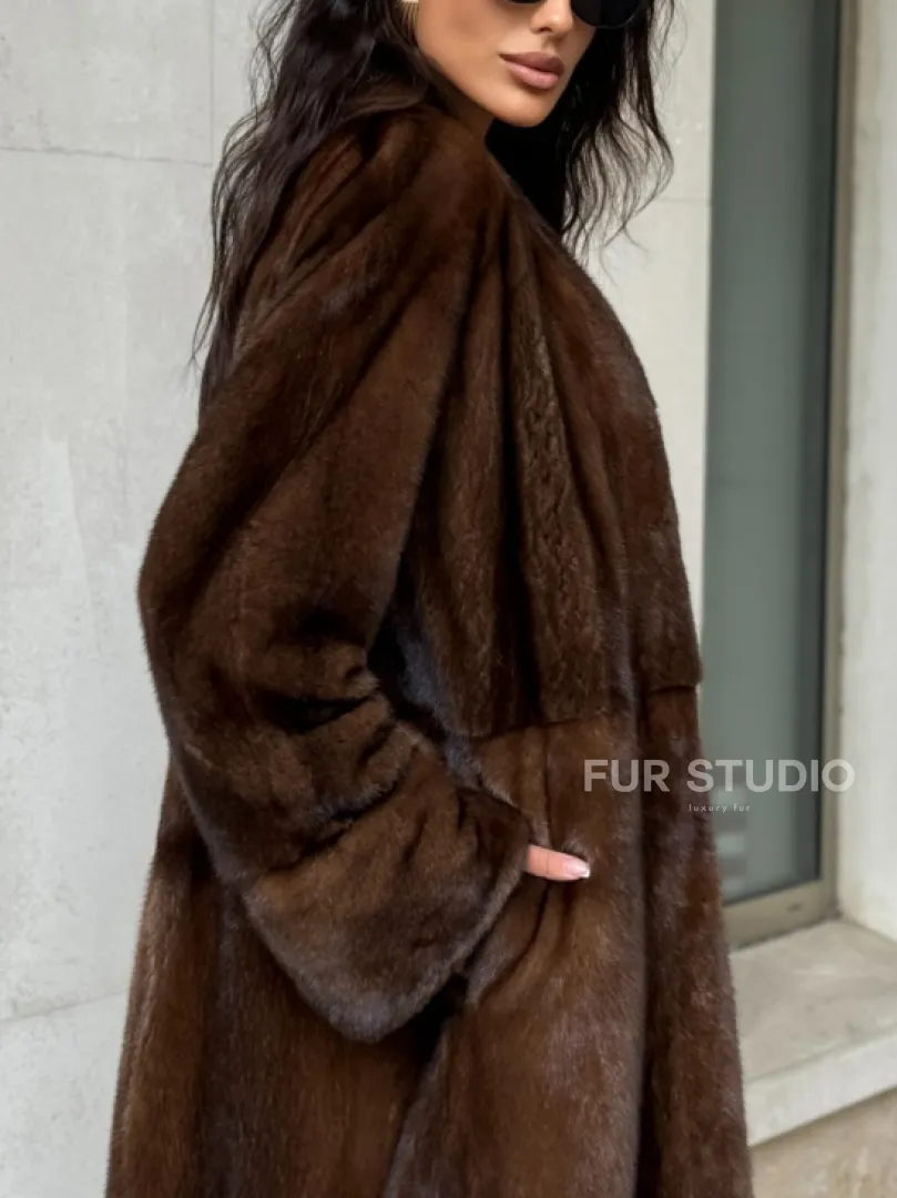 Длинная шуба ВИНТАЖ из меха скандинавской норки без воротника - фото 3