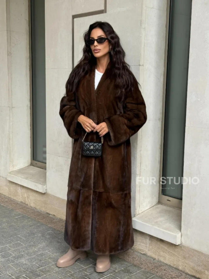 Длинная шуба ВИНТАЖ из меха скандинавской норки без воротника - фото 6