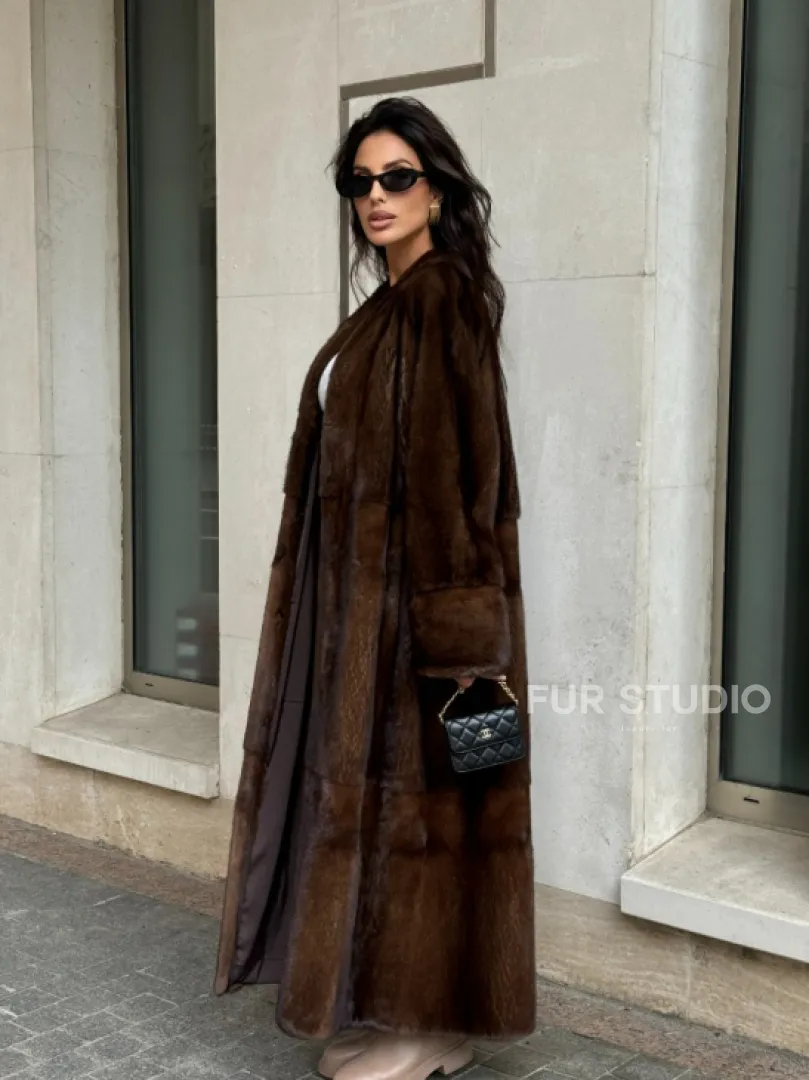 Длинная шуба ВИНТАЖ из меха скандинавской норки без воротника - фото 5